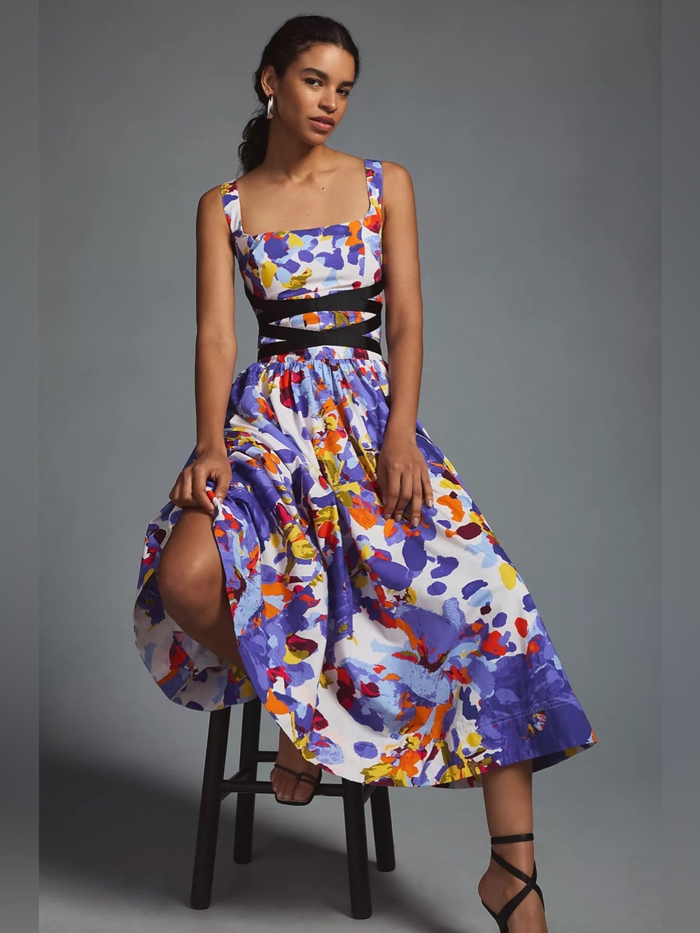 Maeve Anthro Square-Neck Midi Dress size 14 women’s multicolored floral